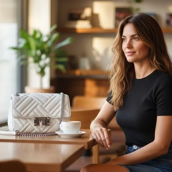 Elegant Michael Kors White Quilted Shoulder Bag - Picture 5 of 16